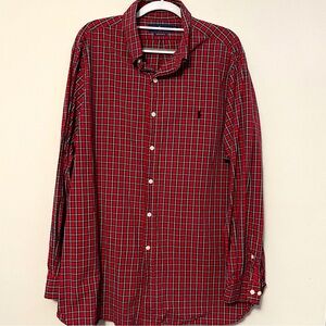 Ralph Lauren 17 1/2 34-35 Stretch Poplin Men’s Button Down - Red and Black plaid
